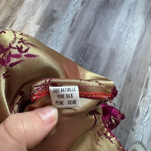 Vintage Cassure Pure Silk Burgundy Cheongsam Top Gold Embroidery Large - Picture 7 of 10